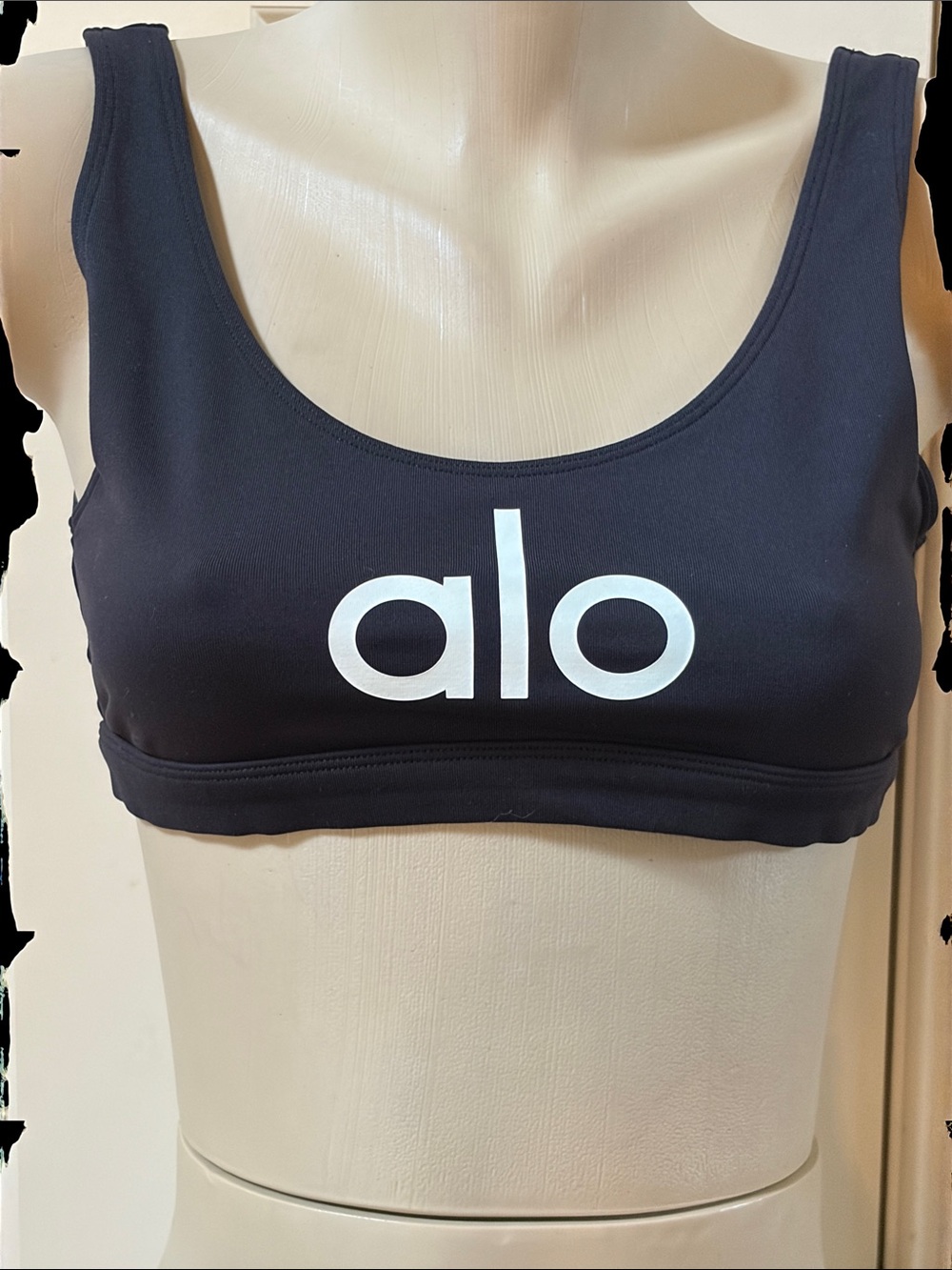 ALO Yoga Black Sports Bra with White Logo